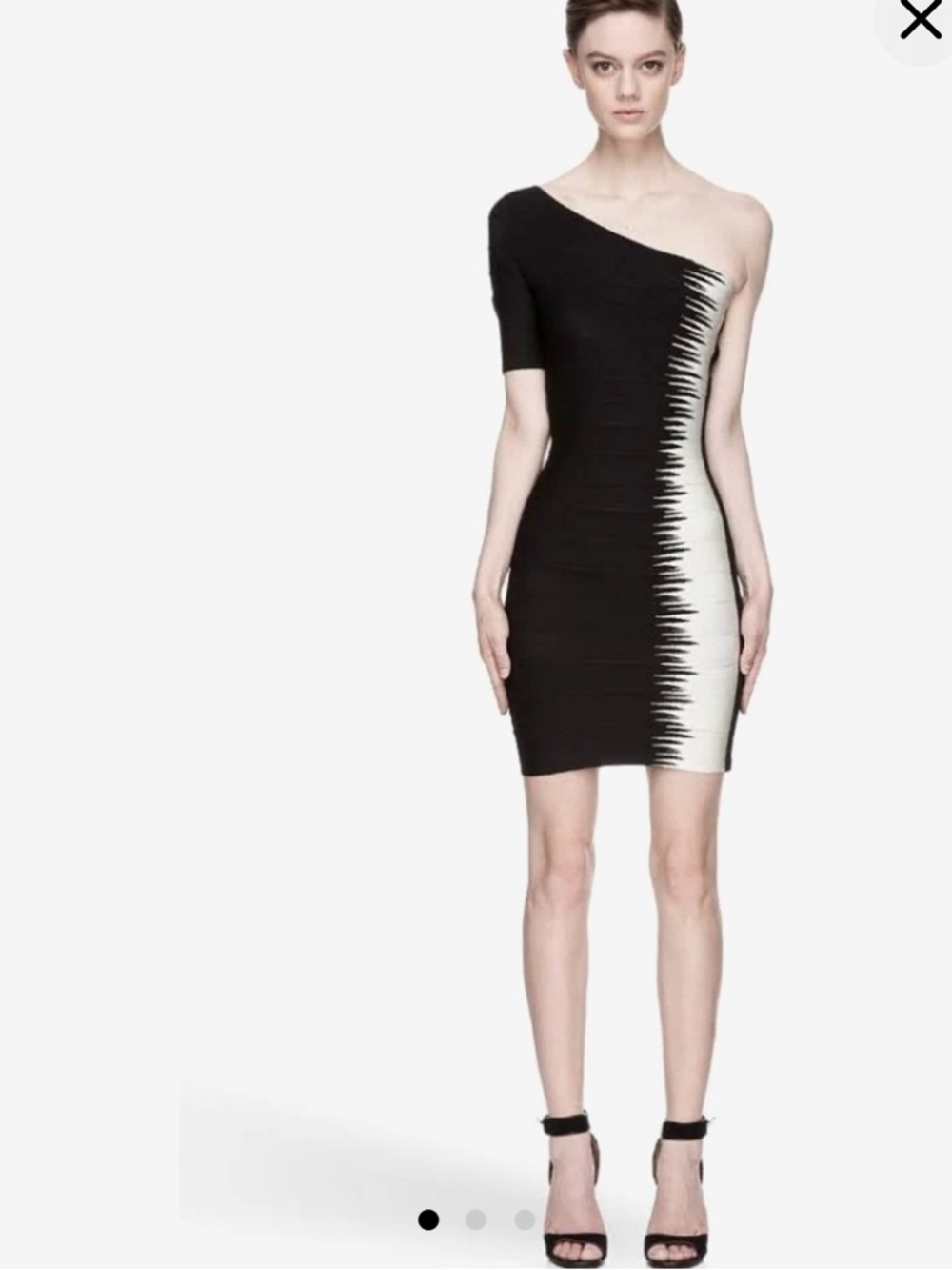Herve Leger Cintia Bandage Dress Black & White One-Shoulder Sz XS - Picture 13 of 13